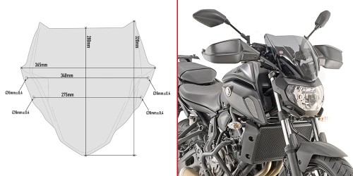 Szyba przyciemniana GIVI A2140 - widok na motocykl + wymiary