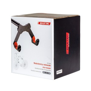 BIKETEC WIESZAK ŚCIENNY NA ROWER (WALL BIKE RACK) STAL MALOWANA PROSZKOWO, PLASTIK CZERWONY