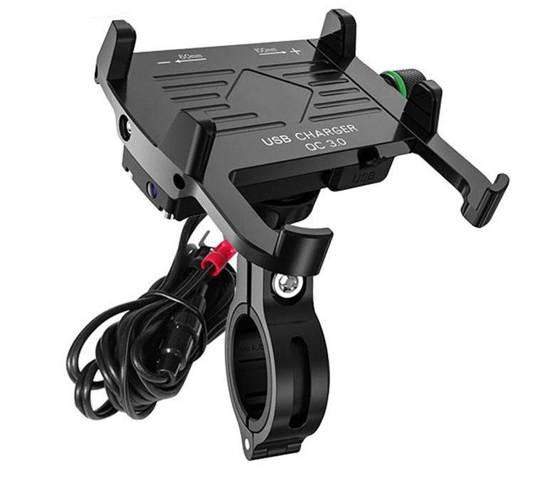 Uchwyt motocyklowy z ładowarką R10-metal USB QC